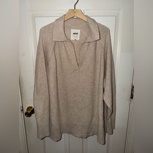 Aerie Oatmeal Oversized Collared Sweater